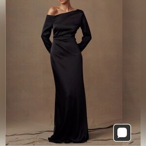 Meshki Avery Black One Shoulder Long Sleeve Maxi Dress Gown Large